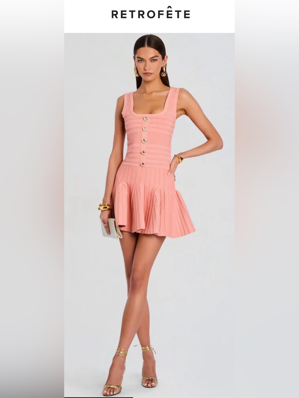 Retrofete Peach Scoop-Neck Button Mini Dress - Picture 2 of 9